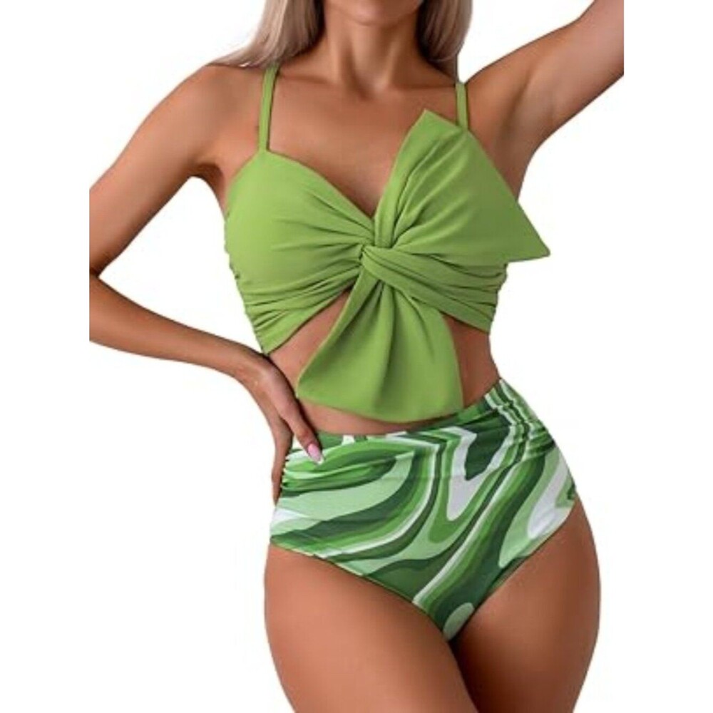 Wave Large Bowknot High Waisted Bikini Set L